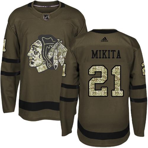 Adidas Blackhawks #21 Stan Mikita Green Salute to Service Stitched NHL Jersey